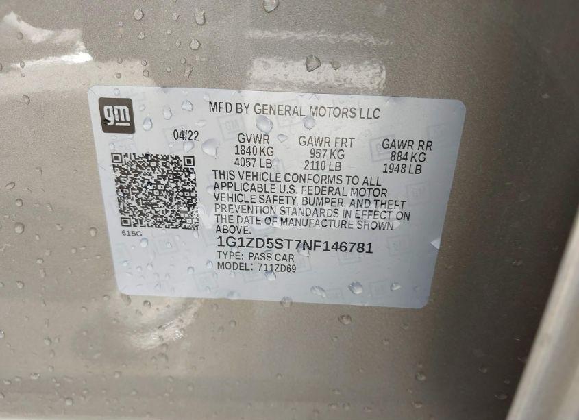 Photo 9 of 2022 Chevrolet Malibu FWD LT (VIN 1G1ZD5ST7NF146781)