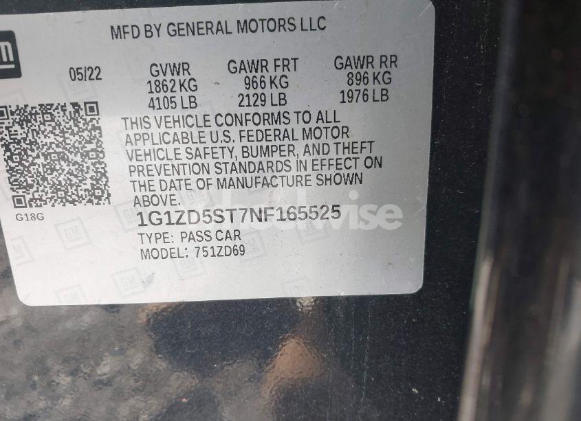 Photo 9 of 2022 Chevrolet Malibu FWD LT (VIN 1G1ZD5ST7NF165525)