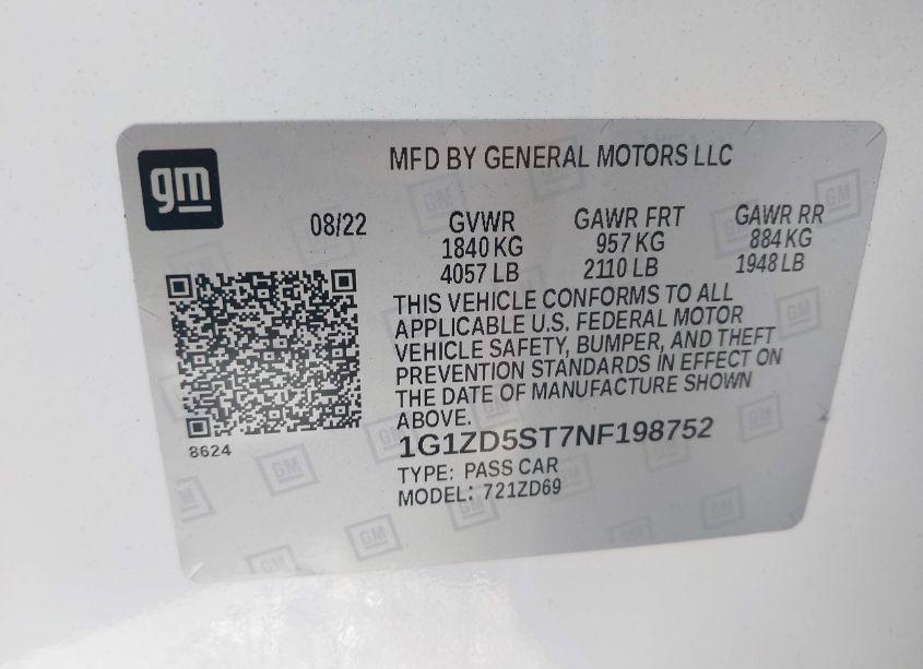 Photo 9 of 2022 Chevrolet Malibu FWD LT (VIN 1G1ZD5ST7NF198752)