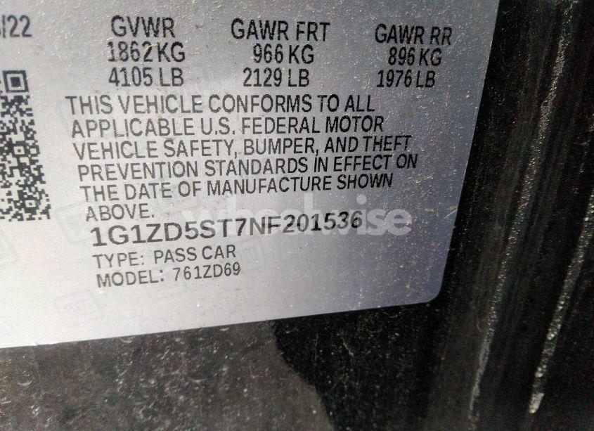 Photo 9 of 2022 Chevrolet Malibu FWD LT (VIN 1G1ZD5ST7NF201536)