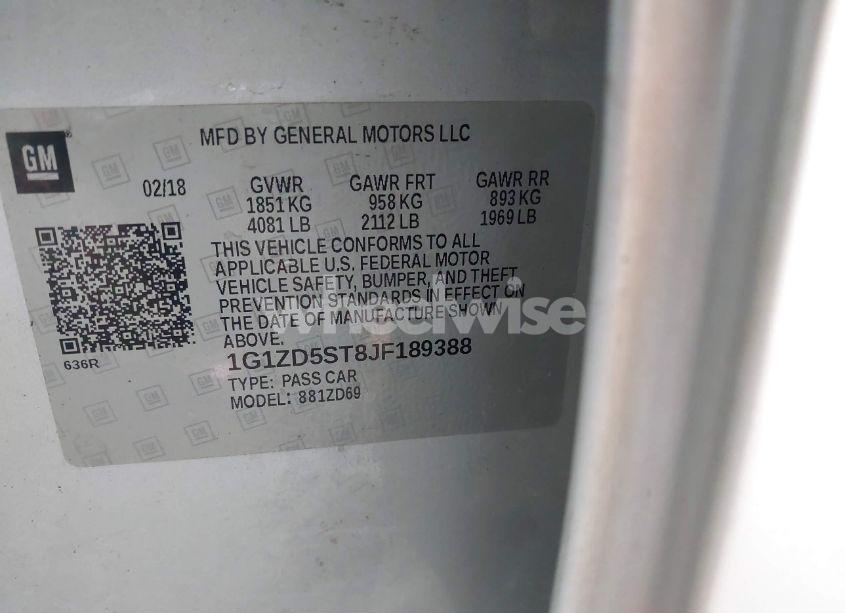 Photo 9 of 2018 Chevrolet Malibu LT (VIN 1G1ZD5ST8JF189388)