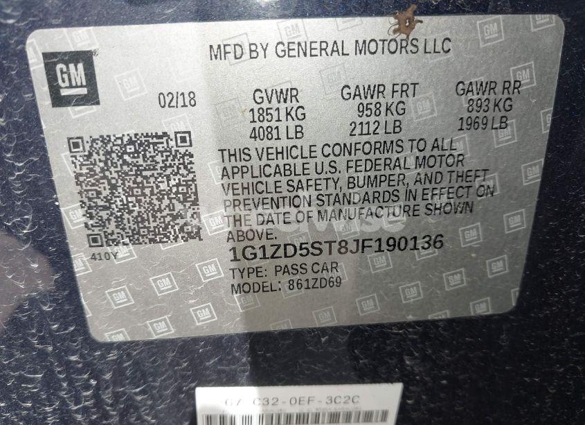 Photo 9 of 2018 Chevrolet Malibu LT (VIN 1G1ZD5ST8JF190136)