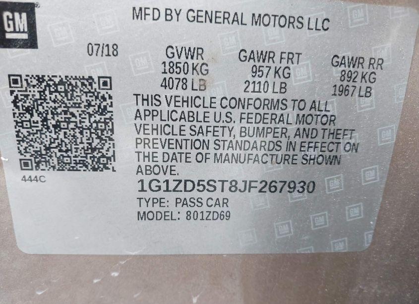 Photo 9 of 2018 Chevrolet Malibu LT (VIN 1G1ZD5ST8JF267930)