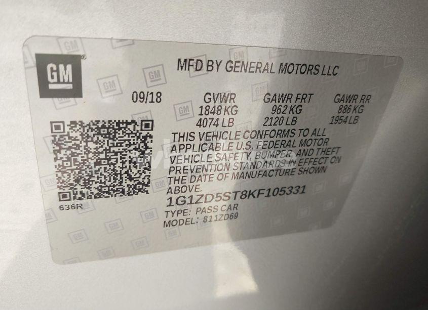 Photo 9 of 2019 Chevrolet Malibu LT (VIN 1G1ZD5ST8KF105331)