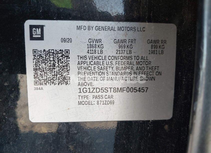 Photo 9 of 2021 Chevrolet Malibu FWD LT (VIN 1G1ZD5ST8MF005457)