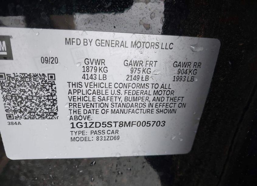 Photo 9 of 2021 Chevrolet Malibu FWD LT (VIN 1G1ZD5ST8MF005703)