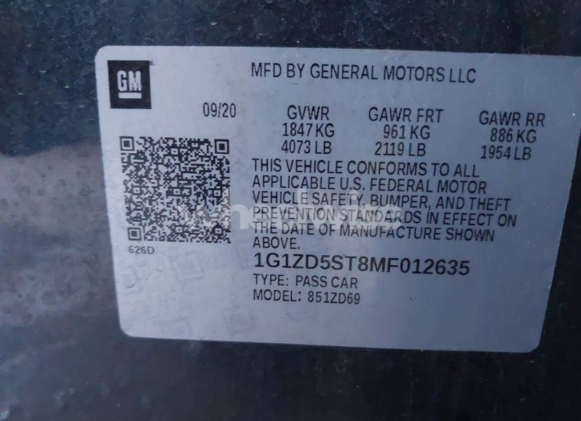 Photo 9 of 2021 Chevrolet Malibu FWD LT (VIN 1G1ZD5ST8MF012635)