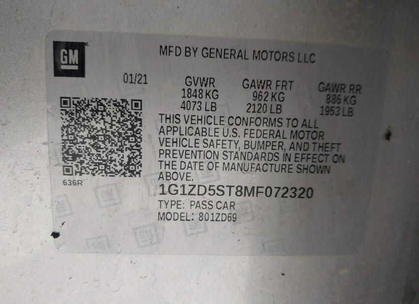 Photo 9 of 2021 Chevrolet Malibu FWD LT (VIN 1G1ZD5ST8MF072320)