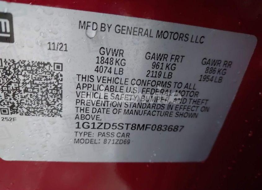 Photo 9 of 2021 Chevrolet Malibu FWD LT (VIN 1G1ZD5ST8MF083687)