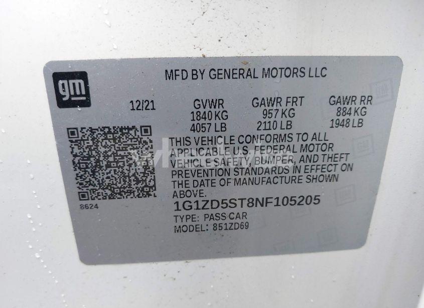 Photo 9 of 2022 Chevrolet Malibu FWD LT (VIN 1G1ZD5ST8NF105205)