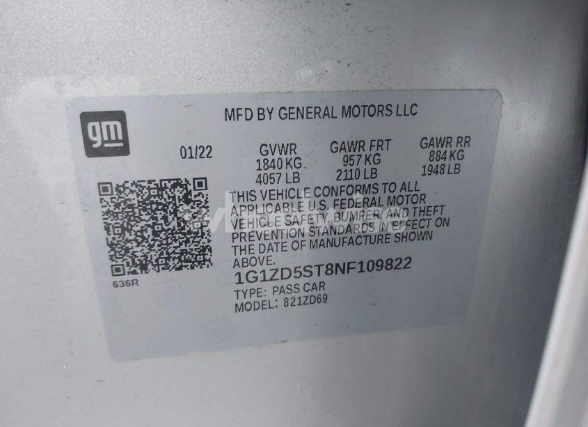 Photo 9 of 2022 Chevrolet Malibu FWD LT (VIN 1G1ZD5ST8NF109822)