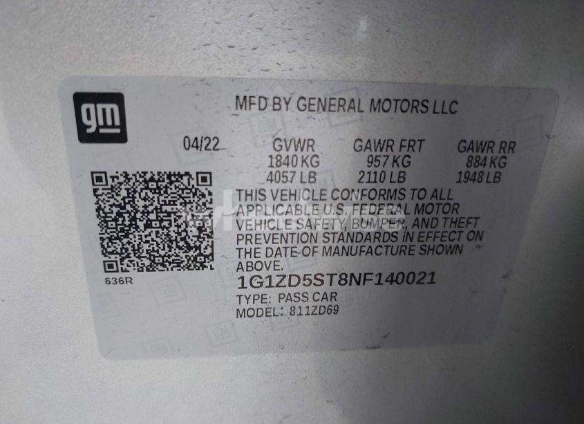 Photo 9 of 2022 Chevrolet Malibu FWD LT (VIN 1G1ZD5ST8NF140021)