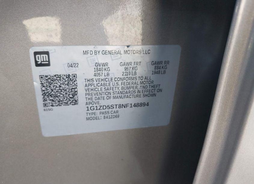 Photo 9 of 2022 Chevrolet Malibu FWD LT (VIN 1G1ZD5ST8NF148894)