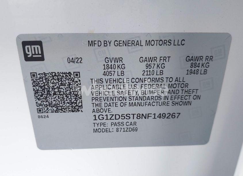 Photo 9 of 2022 Chevrolet Malibu FWD LT (VIN 1G1ZD5ST8NF149267)