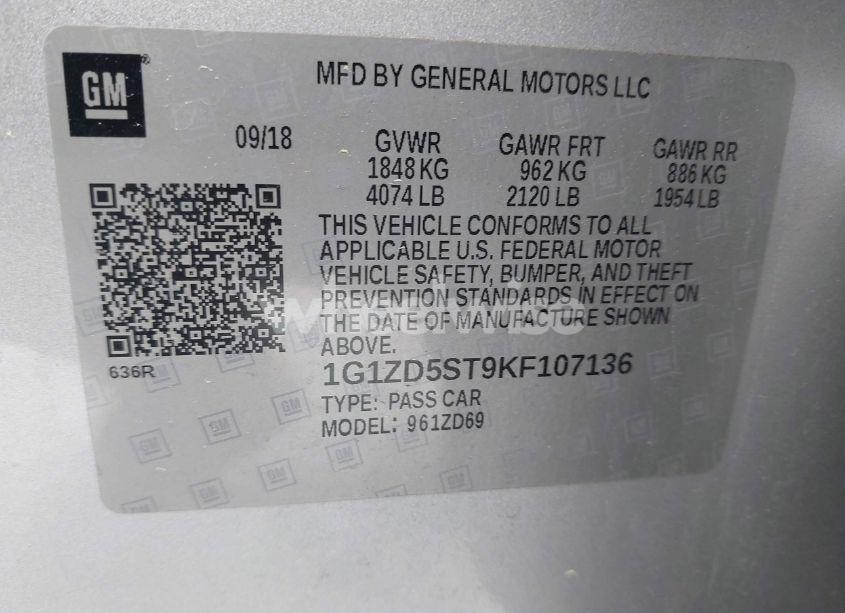 Photo 9 of 2019 Chevrolet Malibu LT (VIN 1G1ZD5ST9KF107136)