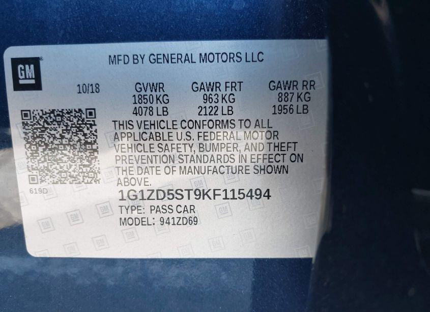 Photo 9 of 2019 Chevrolet Malibu LT (VIN 1G1ZD5ST9KF115494)
