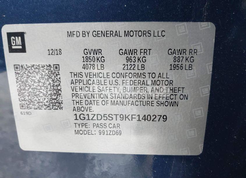 Photo 9 of 2019 Chevrolet Malibu LT (VIN 1G1ZD5ST9KF140279)