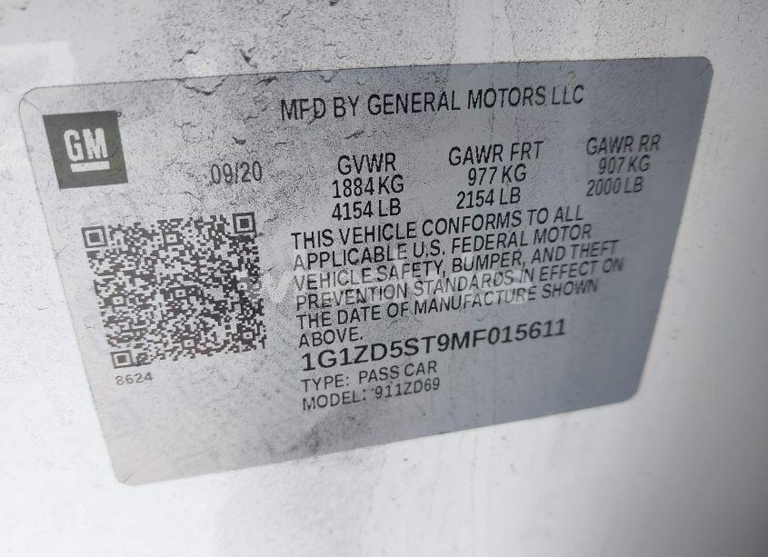 Photo 9 of 2021 Chevrolet Malibu FWD LT (VIN 1G1ZD5ST9MF015611)