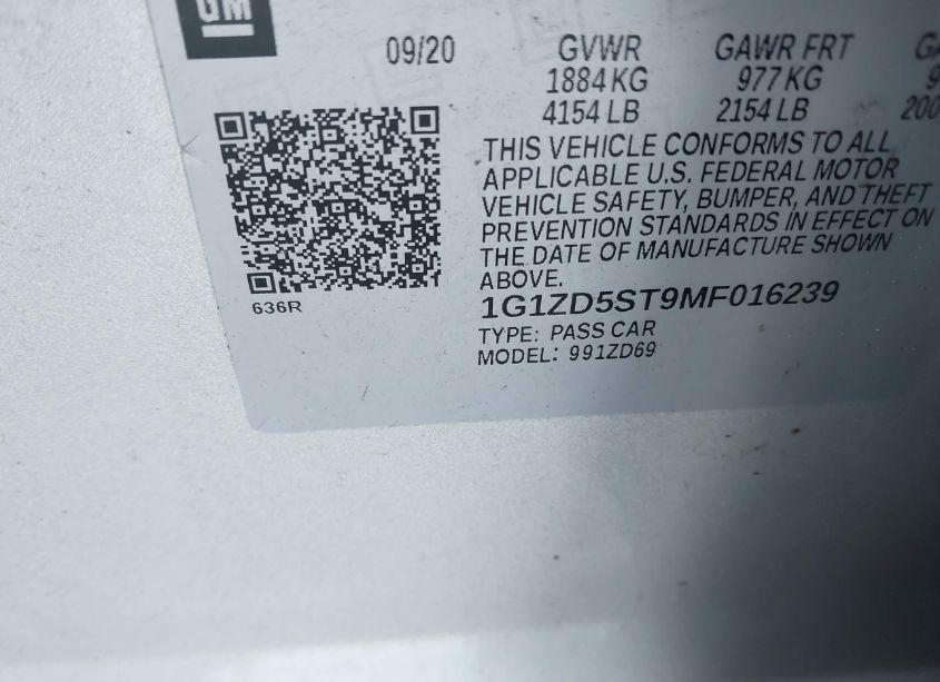 Photo 9 of 2021 Chevrolet Malibu FWD LT (VIN 1G1ZD5ST9MF016239)