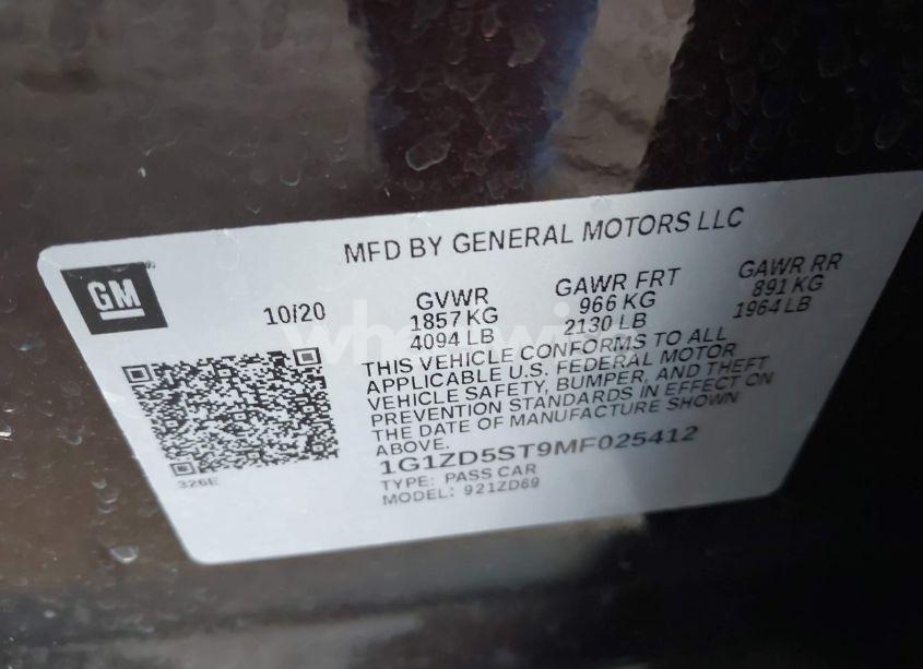 Photo 9 of 2021 Chevrolet Malibu FWD LT (VIN 1G1ZD5ST9MF025412)