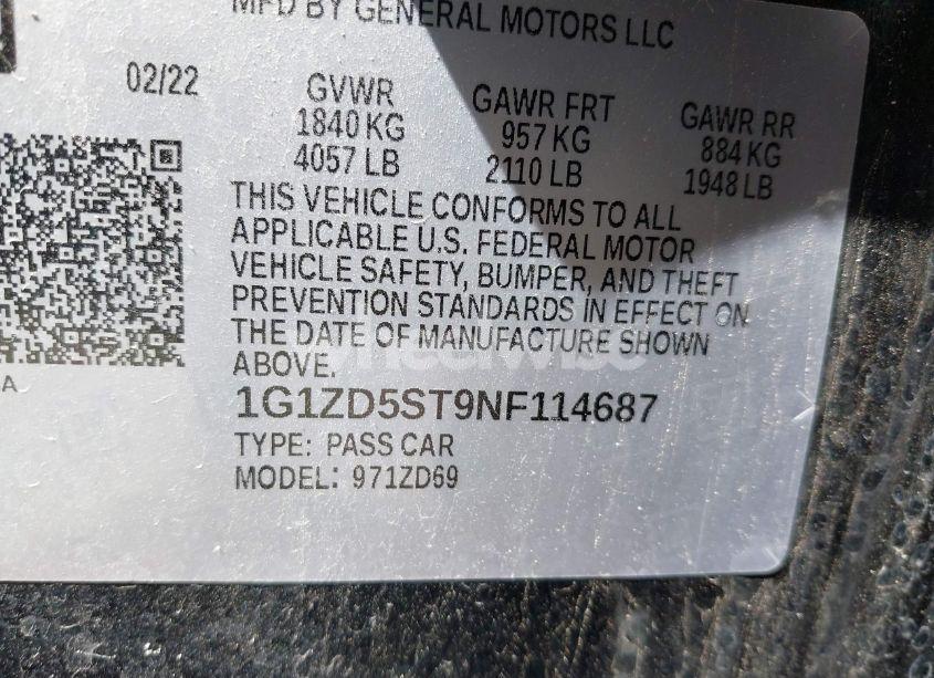 Photo 9 of 2022 Chevrolet Malibu FWD LT (VIN 1G1ZD5ST9NF114687)