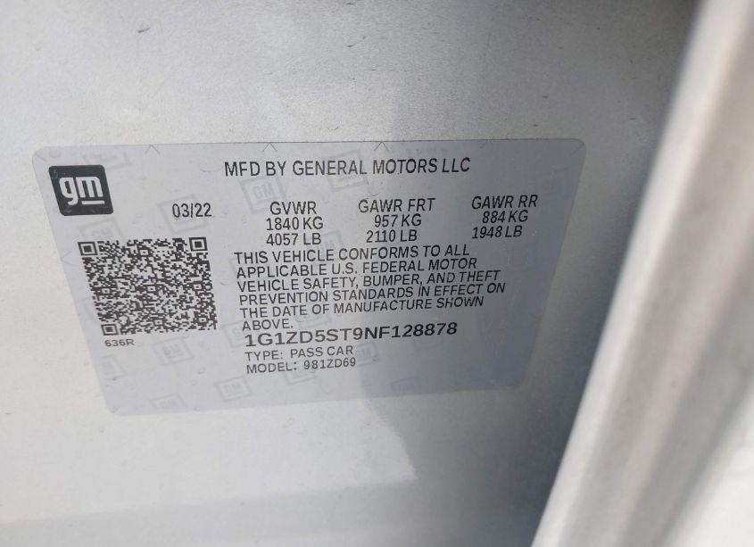 Photo 9 of 2022 Chevrolet Malibu FWD LT (VIN 1G1ZD5ST9NF128878)