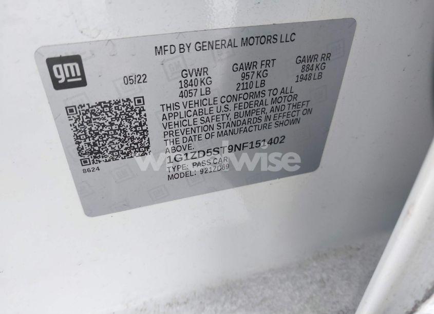 Photo 9 of 2022 Chevrolet Malibu FWD LT (VIN 1G1ZD5ST9NF151402)