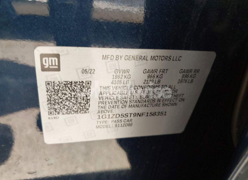 Photo 9 of 2022 Chevrolet Malibu FWD LT (VIN 1G1ZD5ST9NF158351)