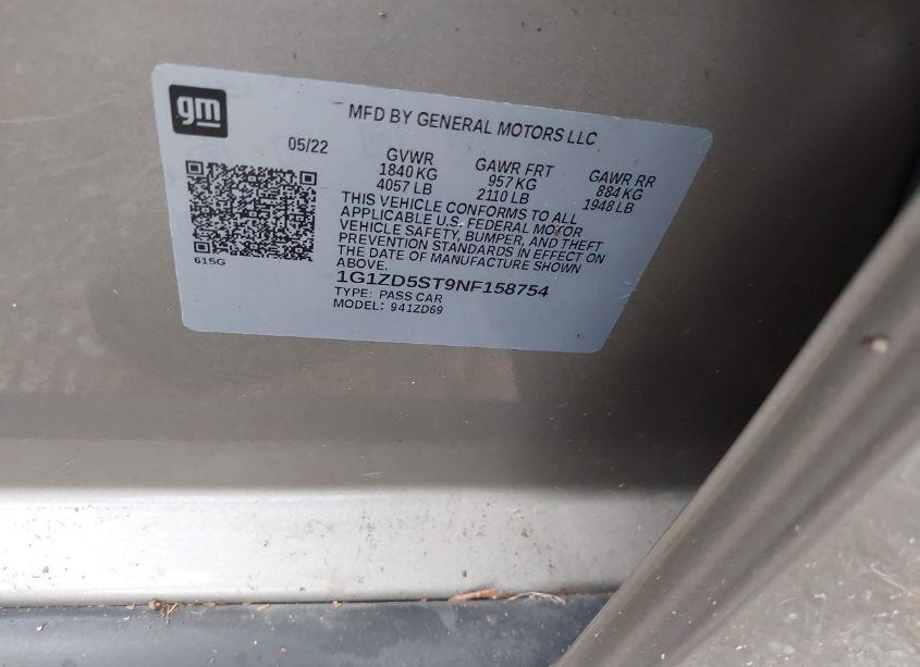 Photo 9 of 2022 Chevrolet Malibu FWD LT (VIN 1G1ZD5ST9NF158754)