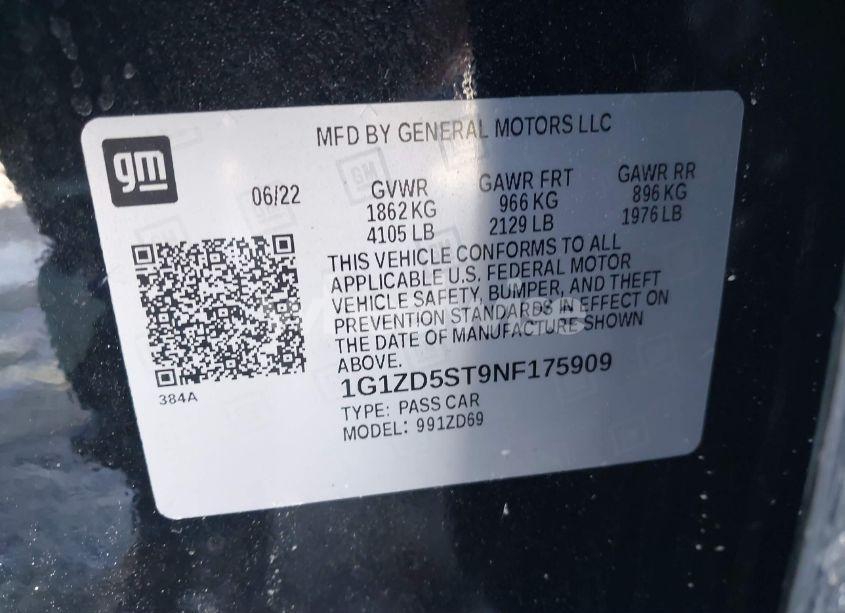 Photo 9 of 2022 Chevrolet Malibu FWD LT (VIN 1G1ZD5ST9NF175909)