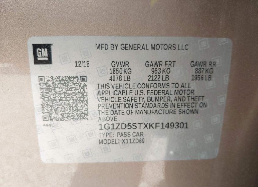 Photo 9 of 2019 Chevrolet Malibu LT (VIN 1G1ZD5STXKF149301)
