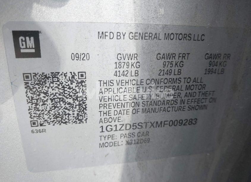 Photo 9 of 2021 Chevrolet Malibu FWD LT (VIN 1G1ZD5STXMF009283)