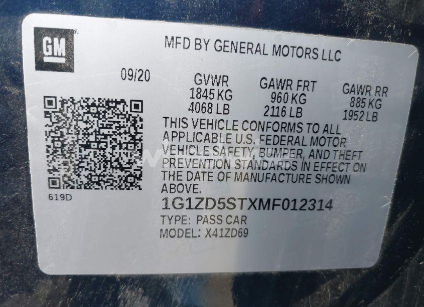 Photo 9 of 2021 Chevrolet Malibu FWD LT (VIN 1G1ZD5STXMF012314)