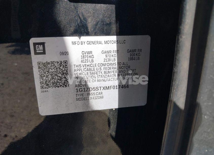 Photo 9 of 2021 Chevrolet Malibu FWD LT (VIN 1G1ZD5STXMF017464)