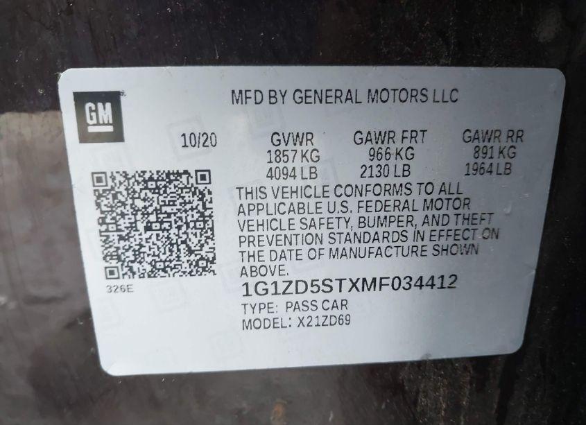 Photo 9 of 2021 Chevrolet Malibu FWD LT (VIN 1G1ZD5STXMF034412)