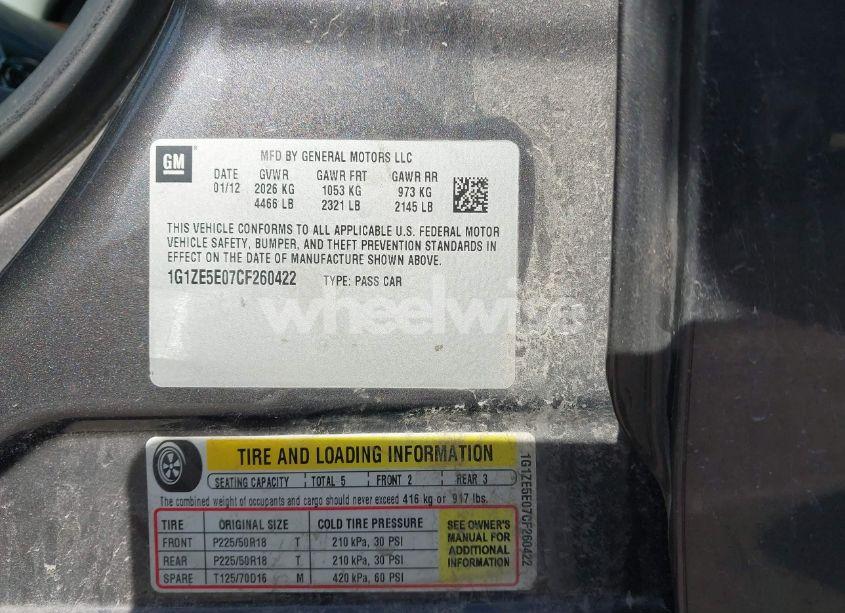 Photo 9 of 2012 Chevrolet Malibu 1LZ (VIN 1G1ZE5E07CF260422)