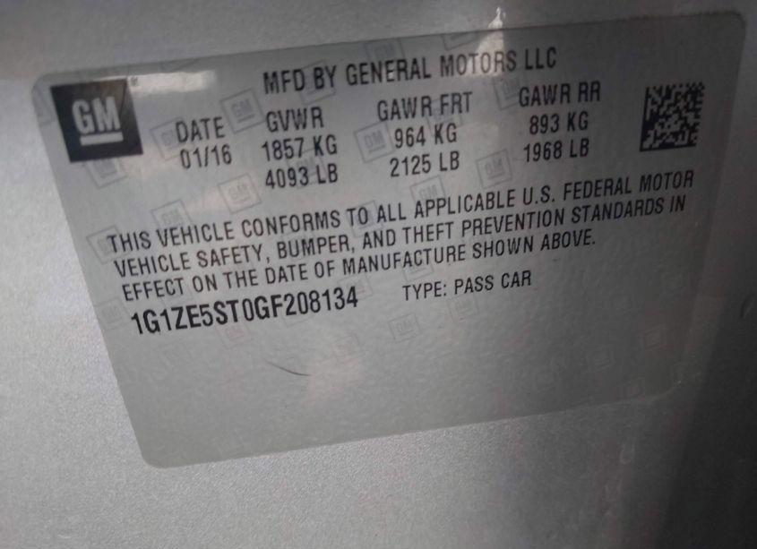 Photo 9 of 2016 Chevrolet Malibu 1LT (VIN 1G1ZE5ST0GF208134)