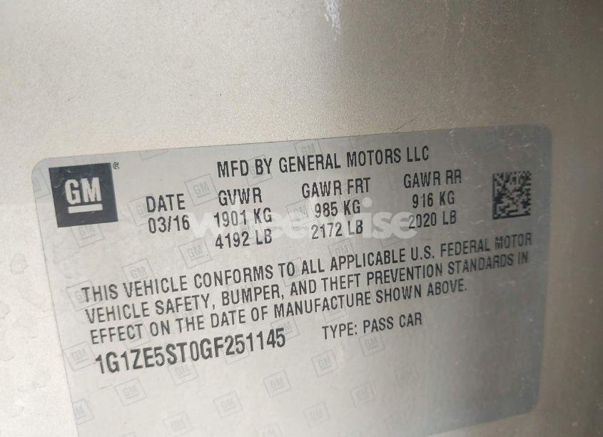 Photo 9 of 2016 Chevrolet Malibu 1LT (VIN 1G1ZE5ST0GF251145)