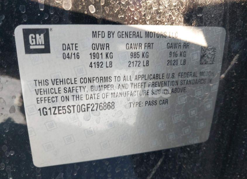 Photo 9 of 2016 Chevrolet Malibu 1LT (VIN 1G1ZE5ST0GF276868)