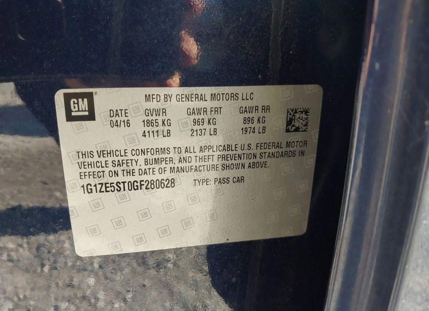 Photo 9 of 2016 Chevrolet Malibu 1LT (VIN 1G1ZE5ST0GF280628)