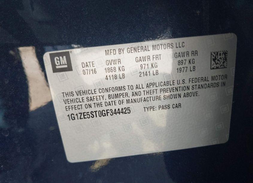 Photo 9 of 2016 Chevrolet Malibu 1LT (VIN 1G1ZE5ST0GF344425)