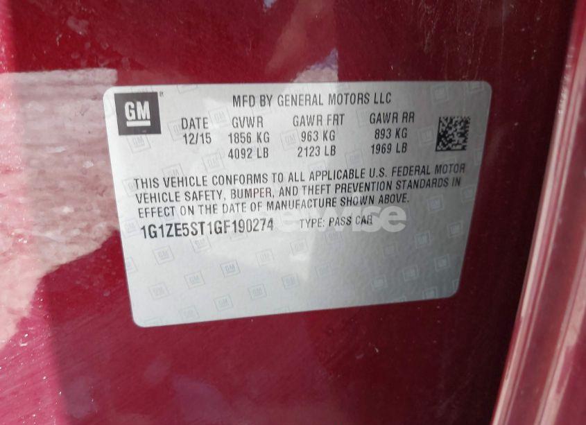 Photo 9 of 2016 Chevrolet Malibu 1LT (VIN 1G1ZE5ST1GF190274)