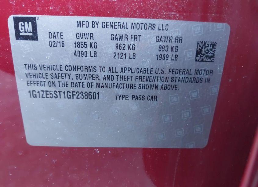 Photo 9 of 2016 Chevrolet Malibu 1LT (VIN 1G1ZE5ST1GF238601)