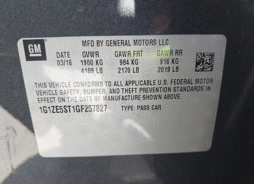 Photo 9 of 2016 Chevrolet Malibu 1LT (VIN 1G1ZE5ST1GF257827)