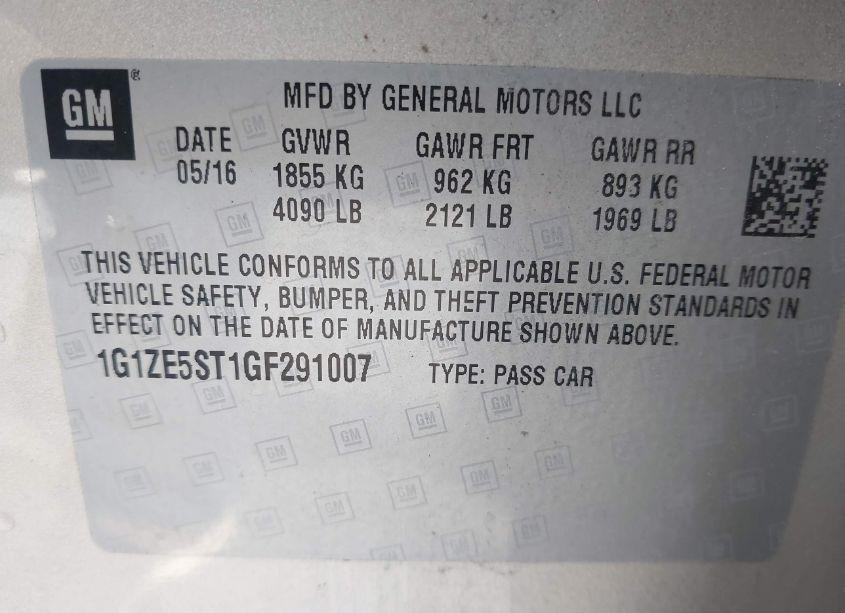 Photo 9 of 2016 Chevrolet Malibu 1LT (VIN 1G1ZE5ST1GF291007)