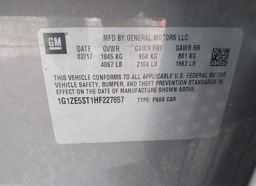 Photo 9 of 2017 Chevrolet Malibu 1LT (VIN 1G1ZE5ST1HF227857)