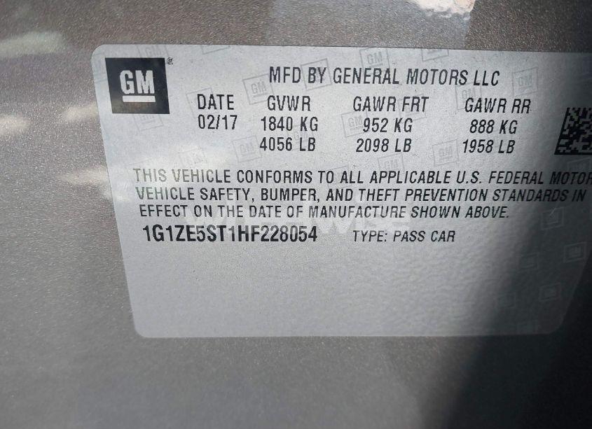 Photo 9 of 2017 Chevrolet Malibu 1LT (VIN 1G1ZE5ST1HF228054)