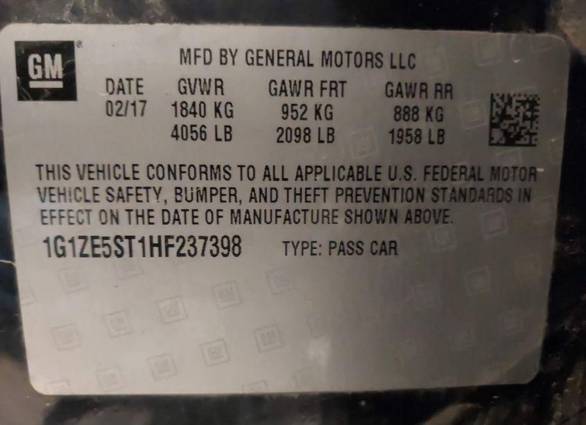 Photo 9 of 2017 Chevrolet Malibu 1LT (VIN 1G1ZE5ST1HF237398)