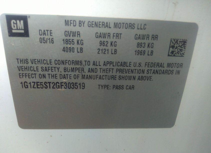 Photo 9 of 2016 Chevrolet Malibu 1LT (VIN 1G1ZE5ST2GF303519)