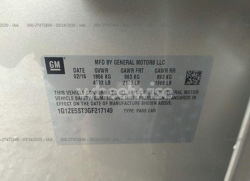 Photo 9 of 2016 Chevrolet Malibu 1LT (VIN 1G1ZE5ST3GF217149)